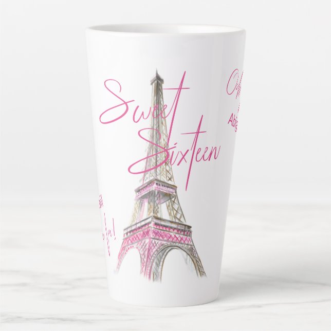 Chic Paris Eiffel Tower Personalized Sweet Sixteen Latte Mug (Front)