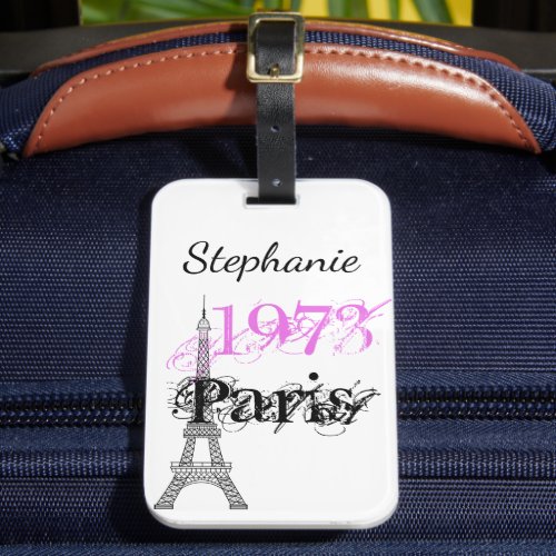 Chic Paris Eiffel Tower Pink Black 50th Birthday Luggage Tag