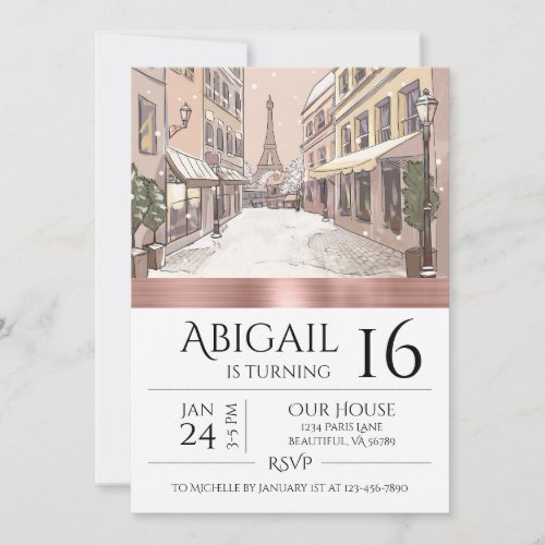 Chic Paris Eiffel Tower Rose Gold Trendy Invitation