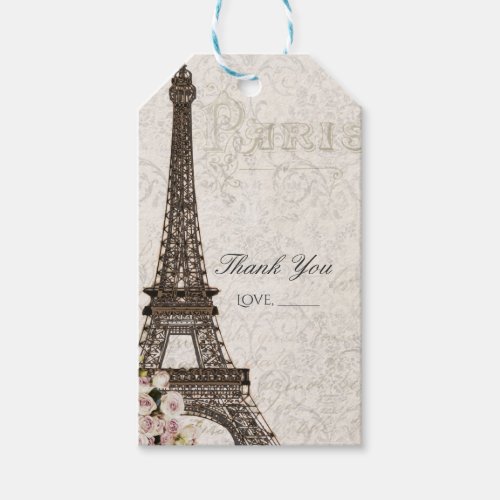Chic Paris Eiffel Tower  Roses Elegant Favor Gift Tags