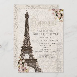 Chic Paris Eiffel Tower & Roses Elegant Invitation