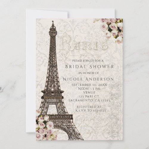Chic Paris Eiffel Tower  Roses Elegant Invitation