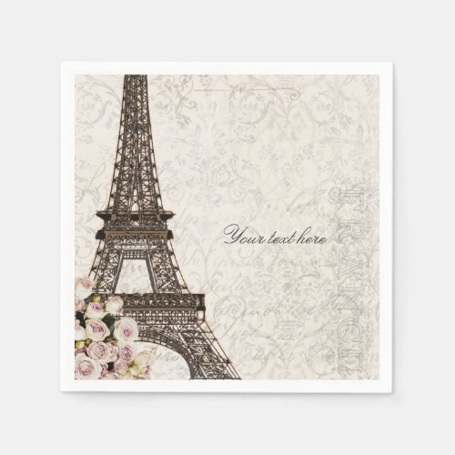 Chic Paris Eiffel Tower  Roses Elegant Party Paper Napkins