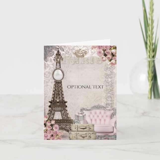 Chic Paris Eiffel Tower & Roses Elegant Thank You Card (Front)