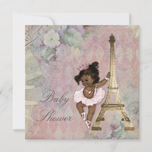 Chic Paris Ethnic Princess Ballerina Baby Shower Invitation