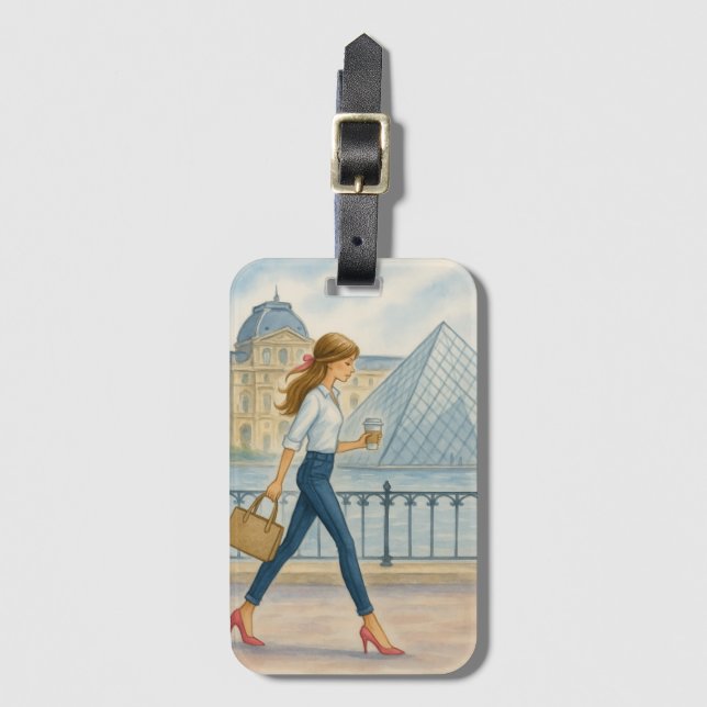 Chic Paris Girl by The Louvre Luggage Tag (Front Vertical)
