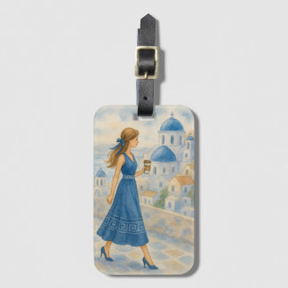 Chic Paris Girl in Santorini Greece Luggage Tag