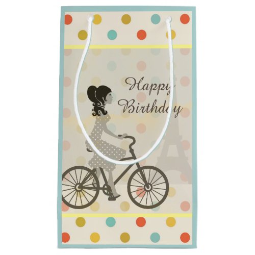 Chic Paris Girl Riding Bike Cute Birthday Small Gift Bag