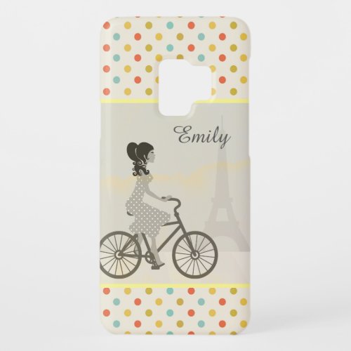 Chic Paris Girl Riding Bike Dotty Case_Mate Samsung Galaxy S9 Case