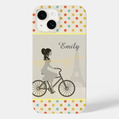 Chic Paris Girl Riding Bike Dotty Personalised Case_Mate iPhone 14 Case