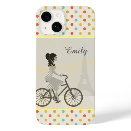 Chic Paris Girl Riding Bike Dotty Personalised Case-Mate iPhone 14 Case