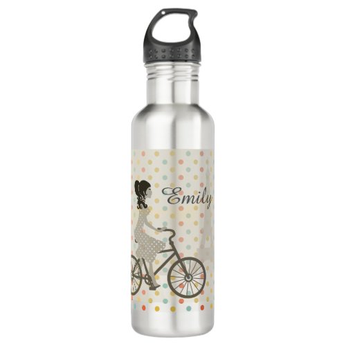 Chic Paris Girl Riding Bike Stainless Steel Water Bottle