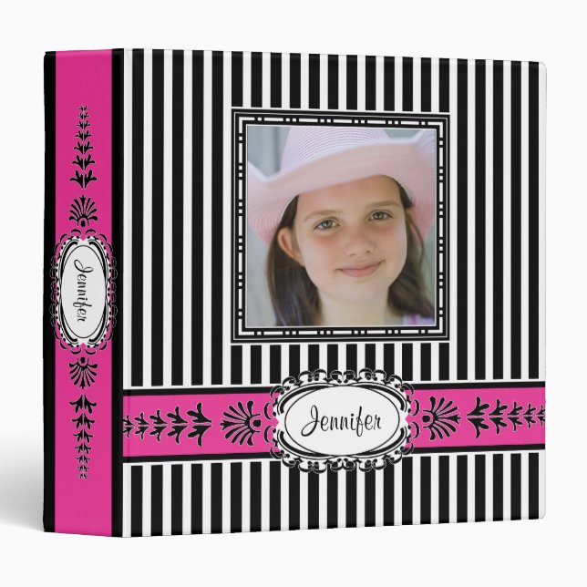Chic Paris Pink and Black Photo Frame Binder (Front/Spine)