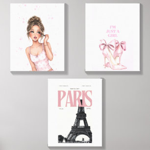 Chic Paris Pink Ballet Girly Wall Art Set Canvas Photo Tile