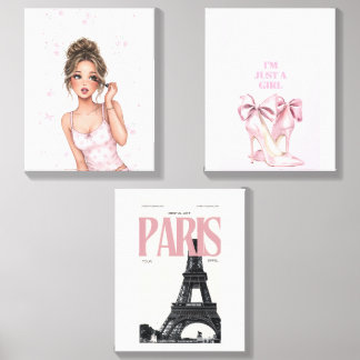 Chic Paris Pink Ballet Girly Wall Art Set Canvas Photo Tile