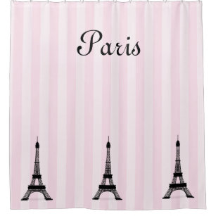 NEW Shower Curtain LOVE LETTERS One Bella Casa Pink Eiffel Tower Vintage Paris 