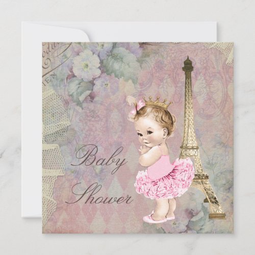 Chic Paris Princess Ballerina Floral Baby Shower Invitation