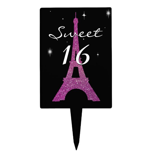 Chic Paris Themed Sweet 16 Birthday Cake Pick (Front)