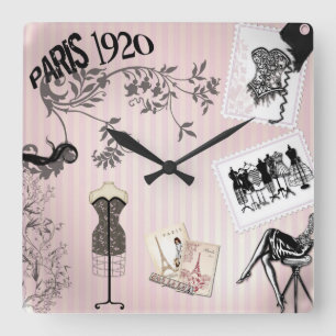 Chic Paris Vintage Fashion Square Wall Clock