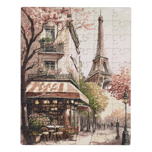 Chic Parisian Cafe Eiffel Tower Paris France Scene Jigsaw Puzzle
