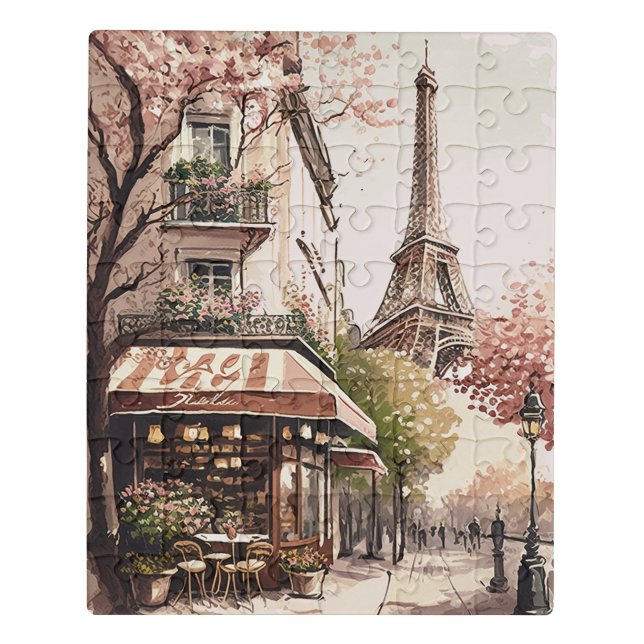 Chic Parisian Cafe Eiffel Tower Paris France Scene Jigsaw Puzzle (Puzzle Vertical)