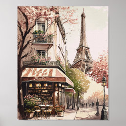 Chic Parisian Cafe Eiffel Tower Paris France Scene Poster