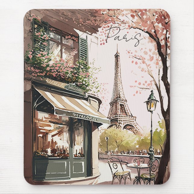 Chic Parisian Cafe Eiffel Tower Paris France Shop Mouse Pad (Front)
