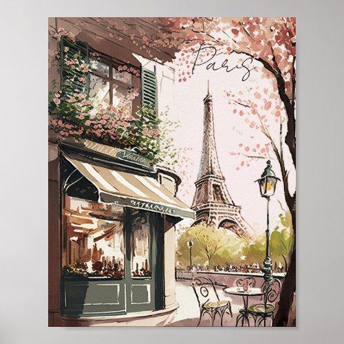 Chic Parisian Cafe Eiffel Tower Paris France Shop Poster