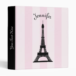 Chic Parisian Pink Stripe Black Eiffel Tower Binder