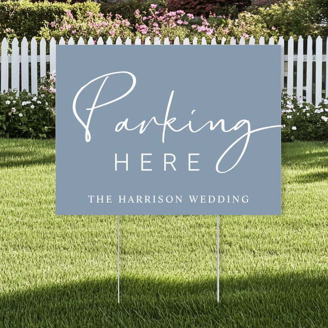 Chic Park Here Dusty Blue Wedding Parking Sign (Creator Uploaded)