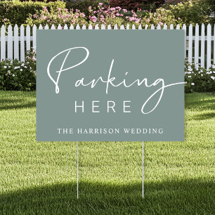 Chic Park Here Sage Green Wedding Parking Sign