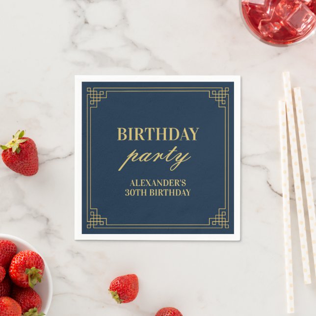 Chic Party Navy Gold Gatsby Art deco Frame Napkins (Insitu)