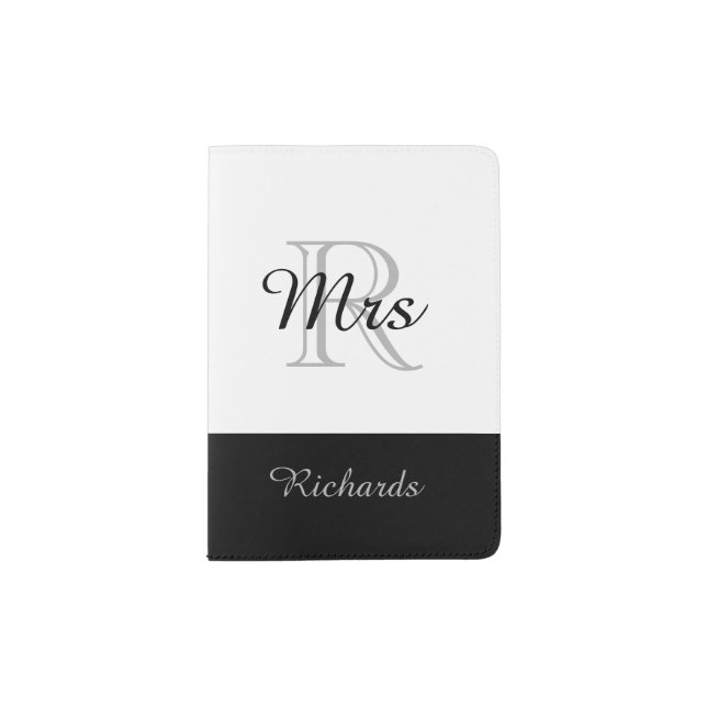 CHIC PASSPORT HOLDER_"Mrs" BLACK/WHITE/GRAY Holder (Front)