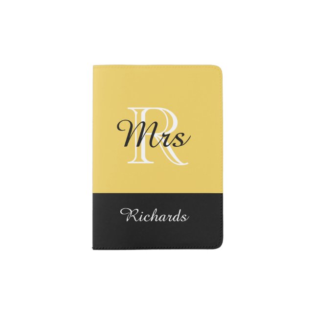 CHIC PASSPORT HOLDER_"Mrs" BLACK/WHITE/PRIMROSE Holder (Front)