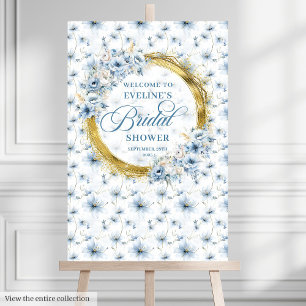 Chic pastel blue floral bridal shower welcome sign