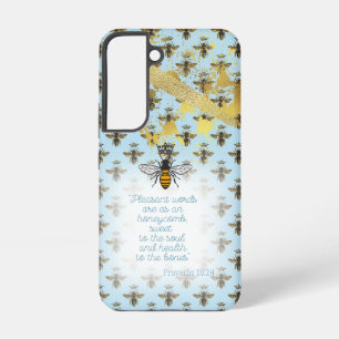 Chic Pastel Blue Gold Bee Matrix Bible Queen Bee Samsung Galaxy S22 Case