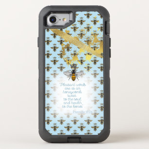 Chic Pastel Blue Gold Bee Matrix Faith Queen Bee OtterBox Defender iPhone SE/8/7 Case