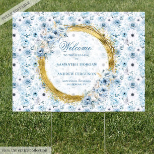 Chic pastel blue gold bohemian wedding horizontal sign