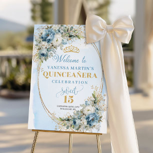 Chic Pastel Blue Gold Eucalyptus 15th Birthday   Foam Board