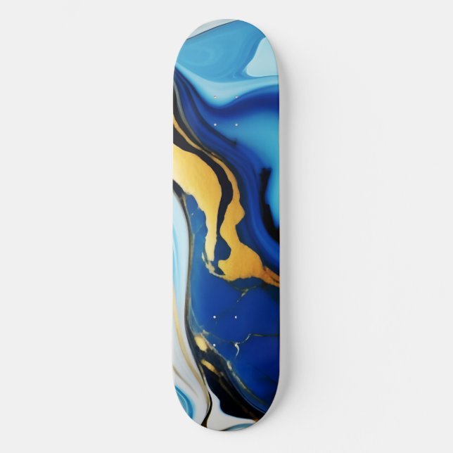 Chic Pastel blue gold Faux Marble  Skateboard (Front)