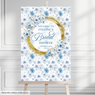 Chic Pastel Blue Gold Floral Bridal Shower Welcome Foam Board