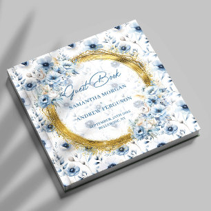 Chic Pastel Blue Gold Glitter Wedding Guest Book