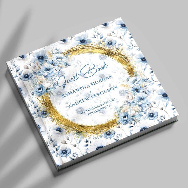 Chic Pastel Blue Gold Glitter Wedding Guest Book (Chic Pastel Blue Gold Glitter Wedding Guest Book)