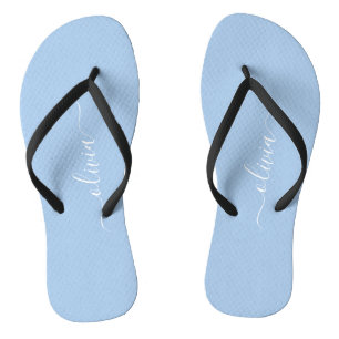 Chic pastel blue minimalist monogram Flip Flops