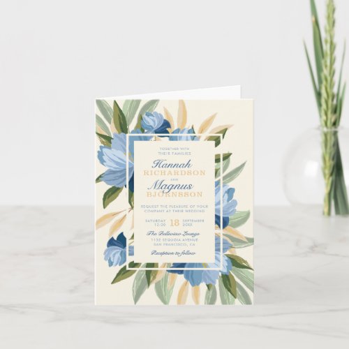 Chic Pastel Blue Spring Daisies Botanical Wedding Invitation