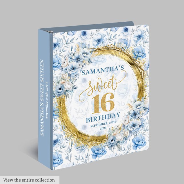 Chic Pastel Blue Sweet 16 Album with Gold Sparkles 3 Ring Binder (Chic Pastel Blue Sweet 16 Album with Gold Sparkles)