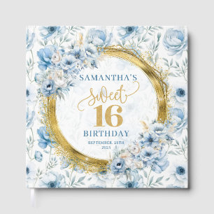 Chic Pastel Blue Sweet 16 Guest Book with Sparkles