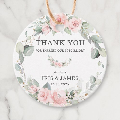 Chic Pastel Blush Pink Floral Wedding Thank You Favor Tags