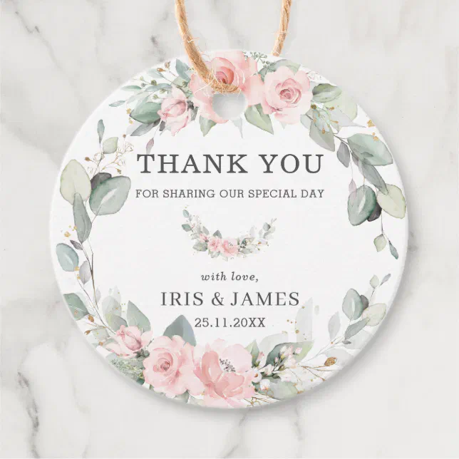 Chic Pastel Blush Pink Floral Wedding Thank You Favor Tags | Zazzle