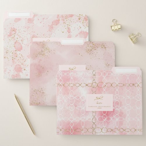 Chic Pastel Blush Pink Gold Glitter Watercolor File Folder